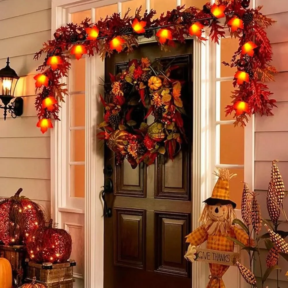 8.5Ft Outdoor‎ Decorations Lights with 10 LED Orange Maple Leaves Light